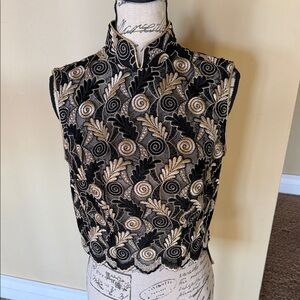 Chic Black and Gold Embroidered Women's Blouse